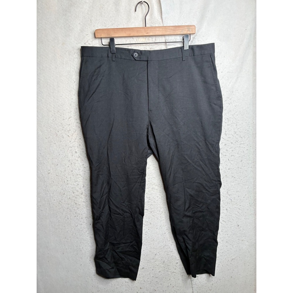 Pronto Uomo Platinum Mens 40 Waist 100% Wool Dress Pants Black Flat Front